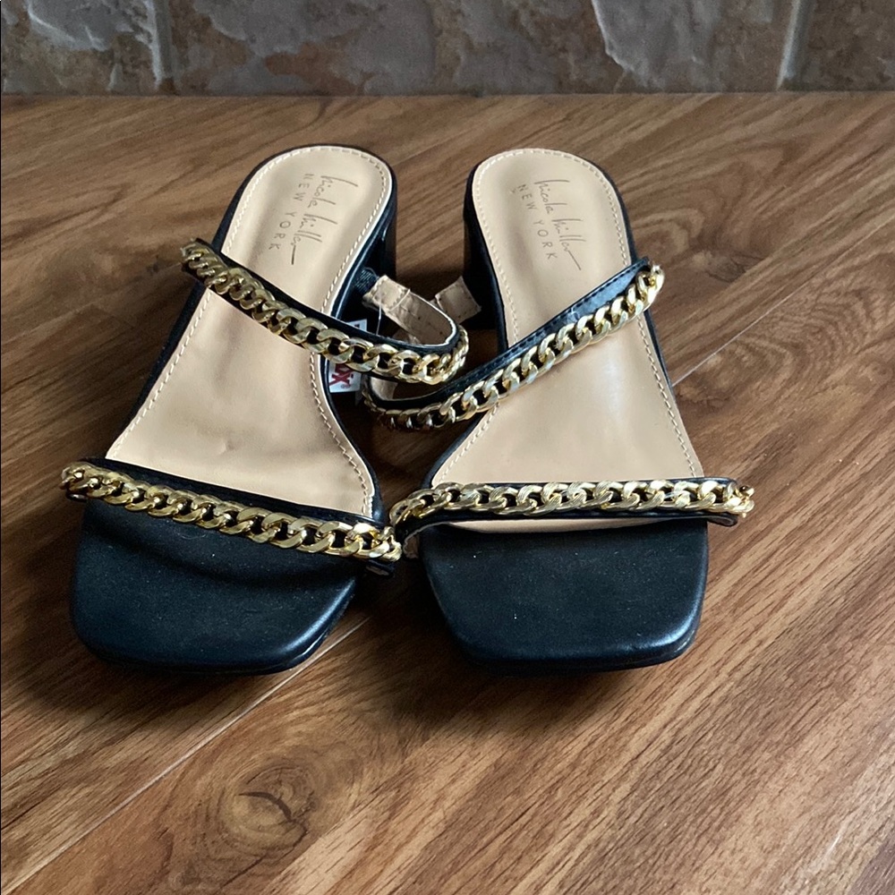Black and Gold Chain Strap Sandals